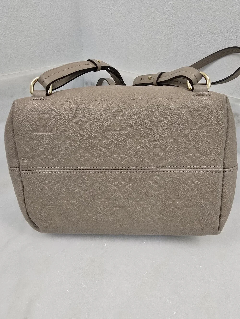 Louis Vuitton  Montsouris Backpack Turtledove Empreinte Leather Pink Interior